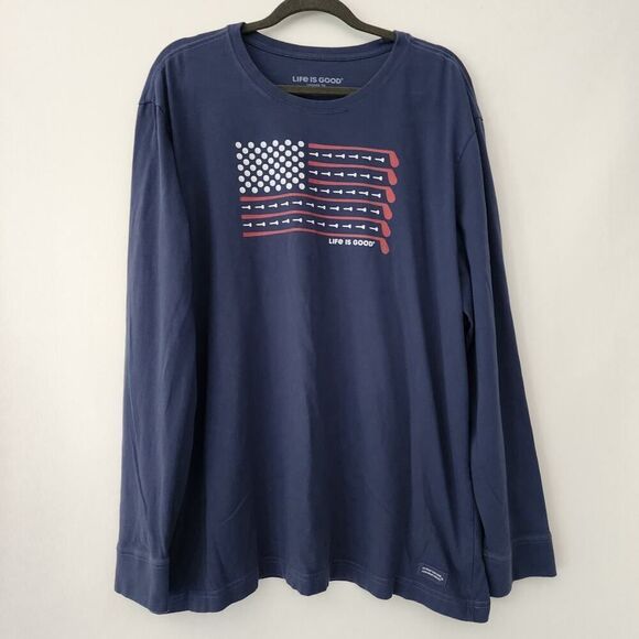 Life is Good Crusher Tee‎ blue long sleeve golf American Flag graphic size XXL - Picture 1 of 6